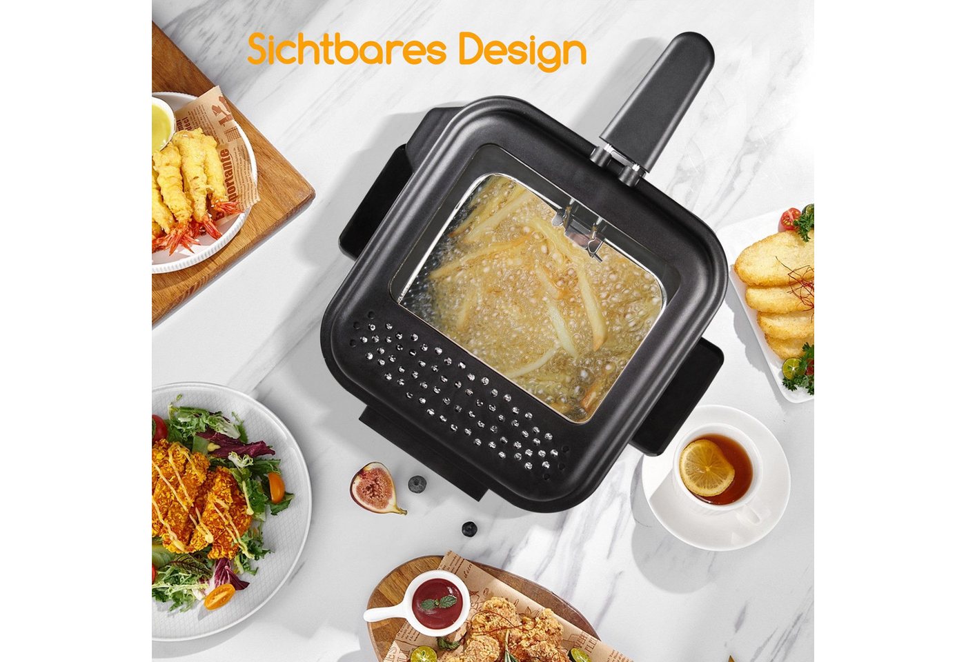 Aigostar Fritteuse Mini Fritteuse, Temperaturkontrolle, Edelstahl 1,5 L,1000W Fries Bild 3