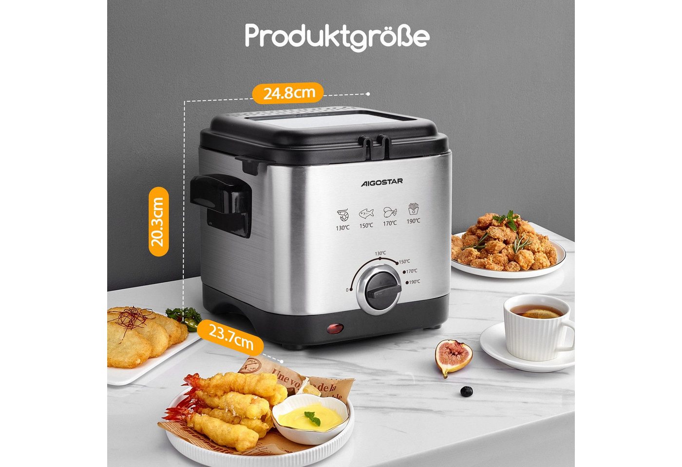 Aigostar Fritteuse Mini Fritteuse, Temperaturkontrolle, Edelstahl 1,5 L,1000W Fries Bild 5