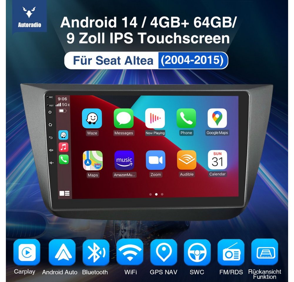 ESSGOO Für Seat Altea Toledo 2004-2015 Android15 mit CarPlay GPS Navi und RDS Autoradio (4+64GB(optional), FM, AM, DAB+ (optional), Carplay Android Auto Bluetooth EQ USB GPS Navi WIFI Touchscreen) Bild 4
