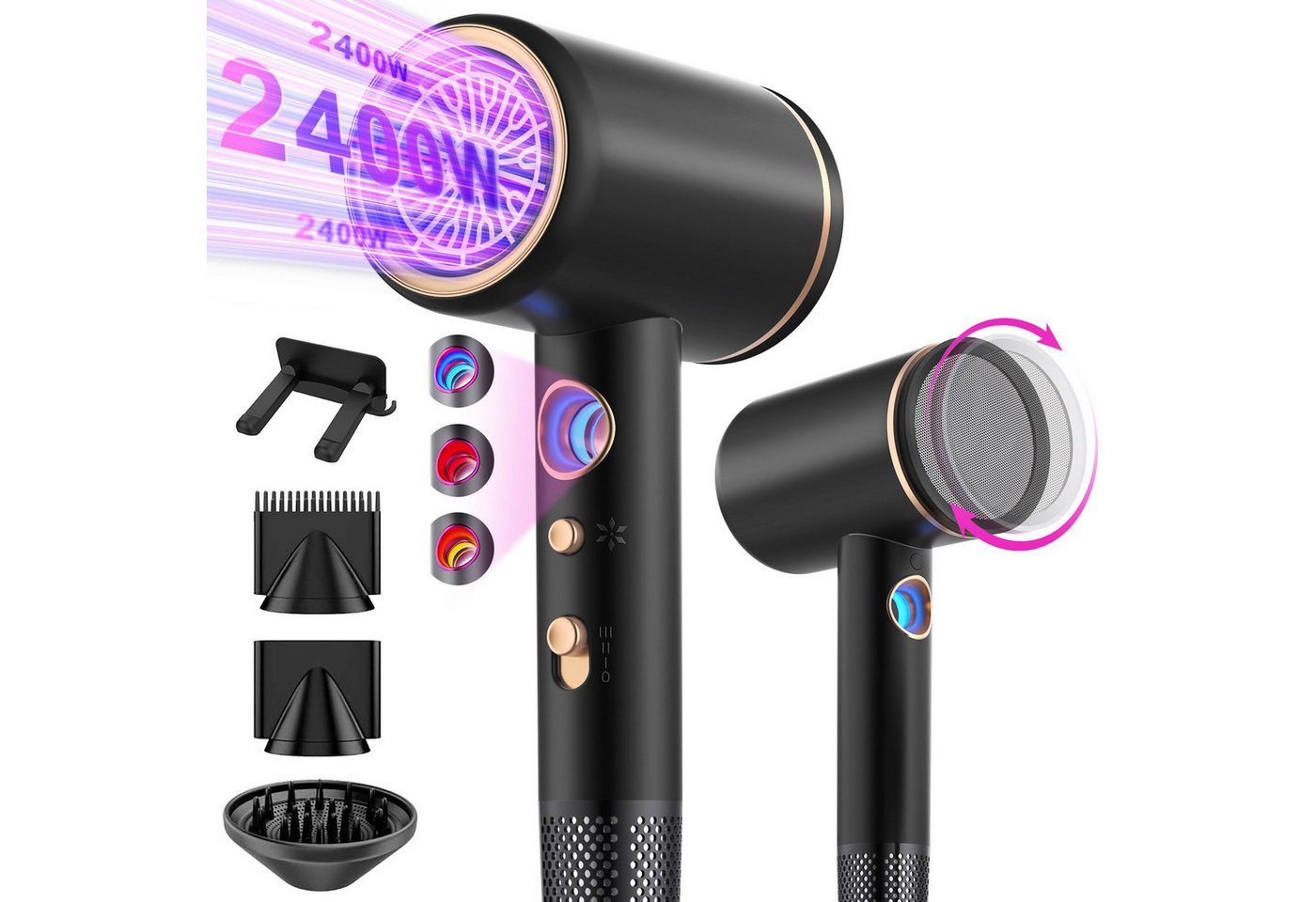 Forrlite Haartrockner 2026 Neues Haartrockner,Föhn Ionen mit Diffusor 2400W AC Motor, 2400 W, 3 Stylingdüsen Professional Ionen Haartrockner Haartrockner, Haartrockner 2400W, Professioneller Haarföhn mit 3 Hitze-Einstellungen Bild 5