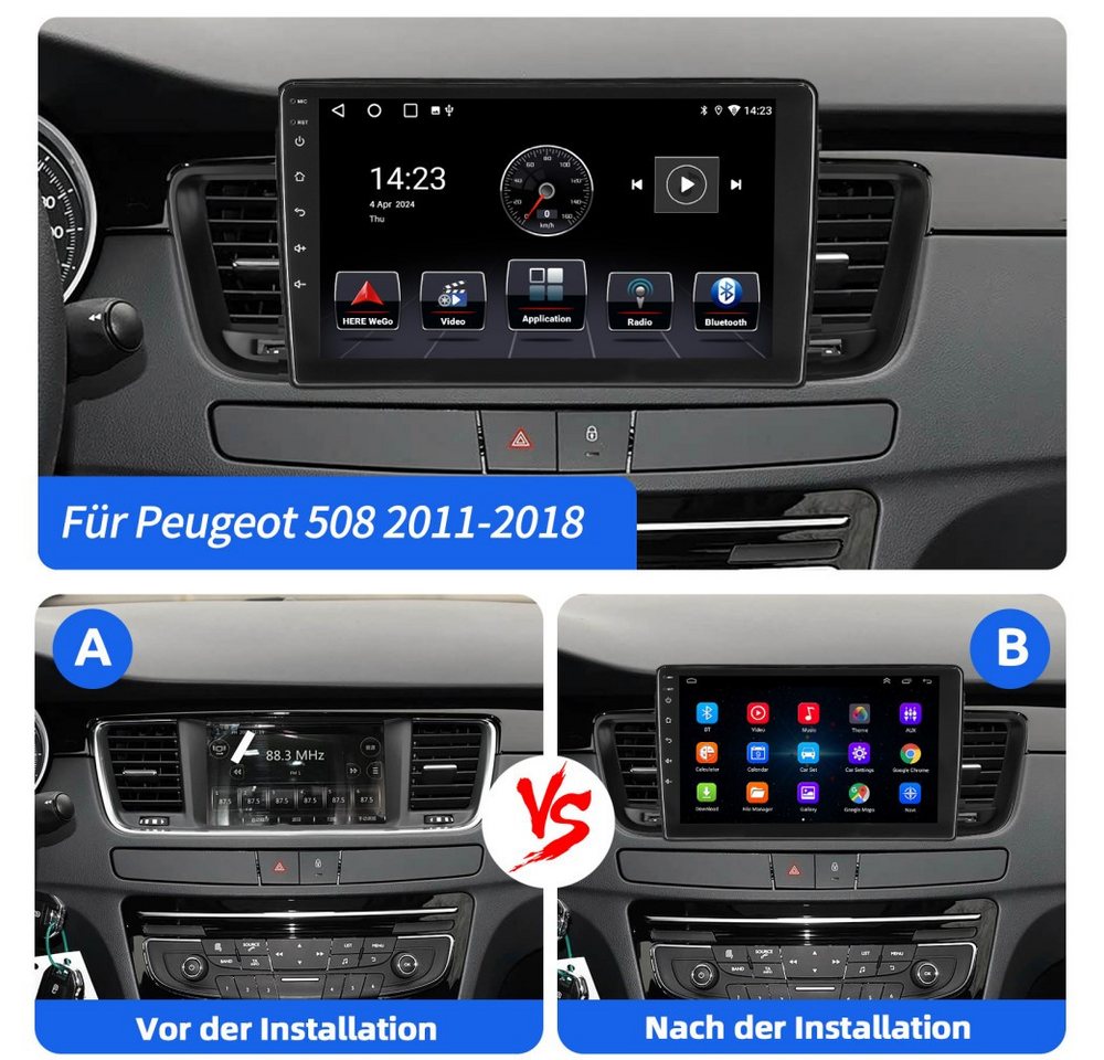 ESSGOO Android 15 Für Peugeot 508 2011-2018 NAVI EQ SWC GPS Autoradio (RDS, Digitalradio (DAB), FM, AM, Carplay Android Auto GPS Navi WIFI BT SWC) Bild 3