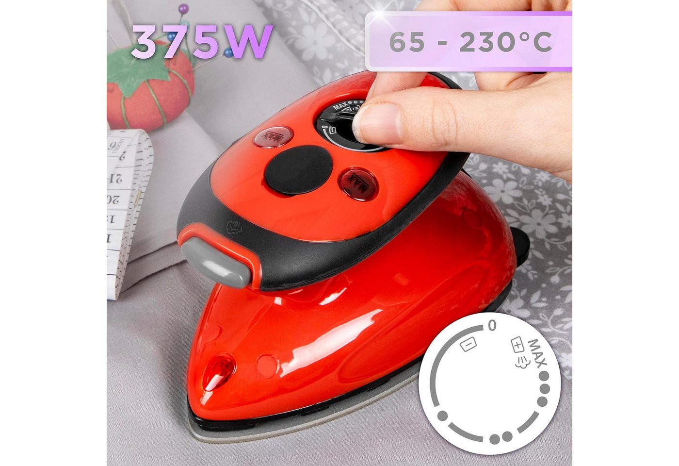 Duronic Reise-Dampfbügeleisen SI2 RD Reisebügeleisen, 375 W Minibügeleisen, Bügeleisen für Hobby