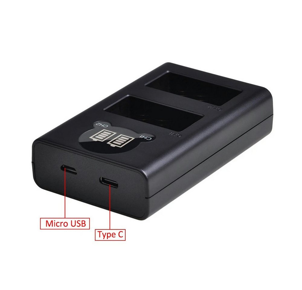 Trade-Shop 3in1 Set passend für GoPro Hero 8 Hero 2018 421850 ASST1 Ladegerät + 2 Kamera-Akku Li-Ion 1250 mAh (3,85 V), Mit USB Ladekabel Bild 3