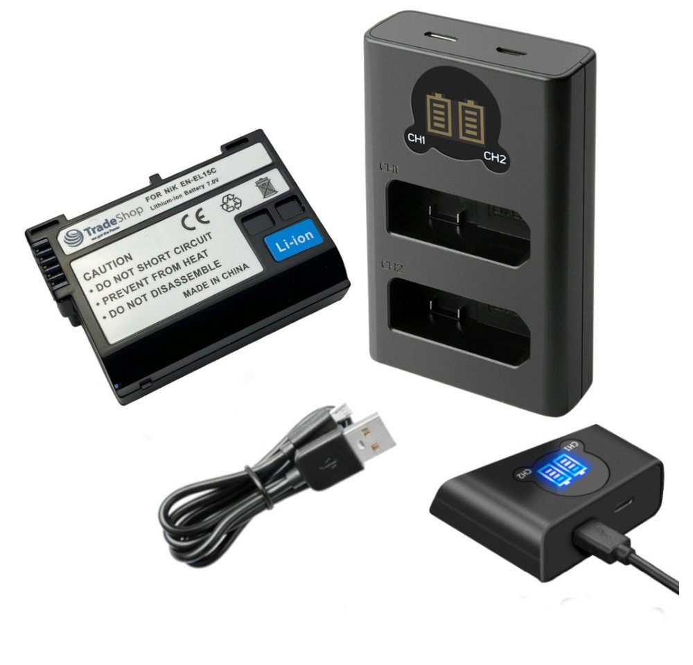 Trade-Shop 2in1 Set passend für Nikon D7000 D7100 D7200 D7500 D800 Ladegerät + Kamera-Akku Li-Ion 2400 mAh (7 V), Mit USB Ladekabel Bild 4