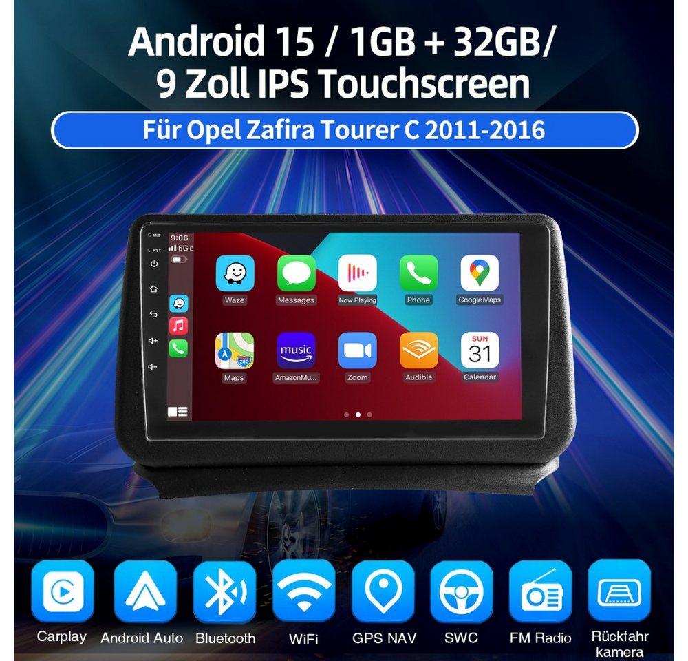 ESSGOO Für Opel Zafira Tourer C 2011-2016 Android 15 Autoradio (RDS, Digitalradio (DAB), FM, AM, Apple Carplay Android Auto Navi WIFI BT SWC EQ)