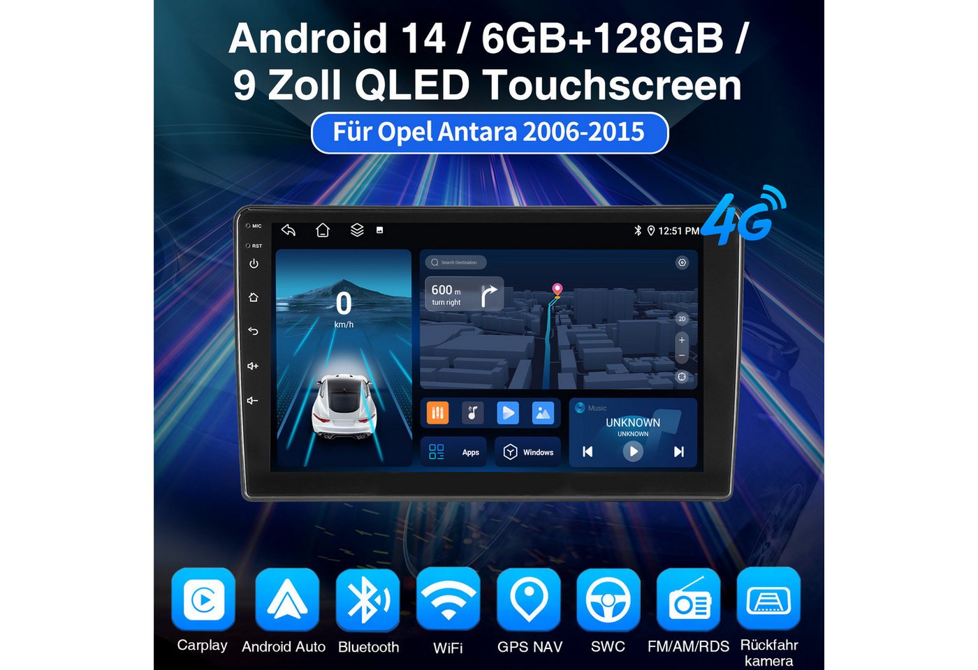 ESSGOO Android 15 6+128GB Carplay GPS Für Opel Antara Astra Corsa D Zafira B Autoradio (RDS, 4G LTE, Digitalradio (DAB), FM, AM, 6+128G, Carplay Android Auto Bluetooth EQ USB GPS Navi WIFI Touchscreen) Bild 2