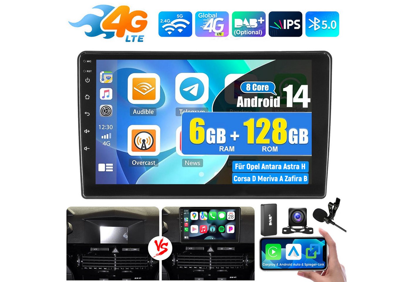ESSGOO Android 15 6+128GB Carplay GPS Für Opel Antara Astra Corsa D Zafira B Autoradio (RDS, 4G LTE, Digitalradio (DAB), FM, AM, 6+128G, Carplay Android Auto Bluetooth EQ USB GPS Navi WIFI Touchscreen) Bild 5