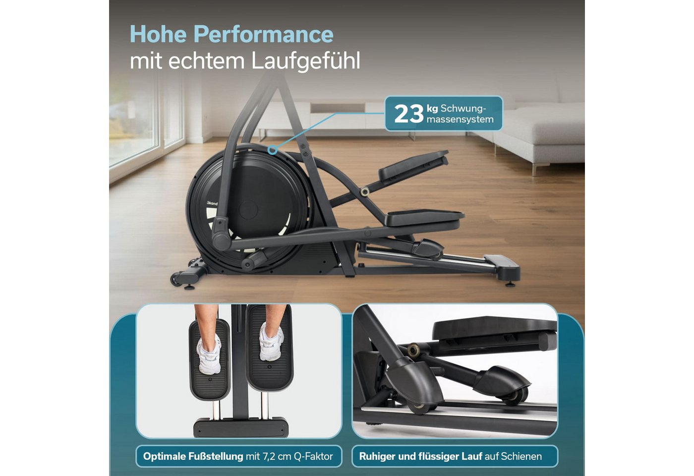 Skandika Crosstrainer für Zuhause Carbon P23-S, Ellipsentrainer, Steigungsfunktion (Kinomap App kompatibel, bis 135 kg, Transportrollen, Tablet-Halterung), Rahmen aus Eisen, 32 Stufen, 22 Programme, Magnetbremse, Bluetooth Bild 3