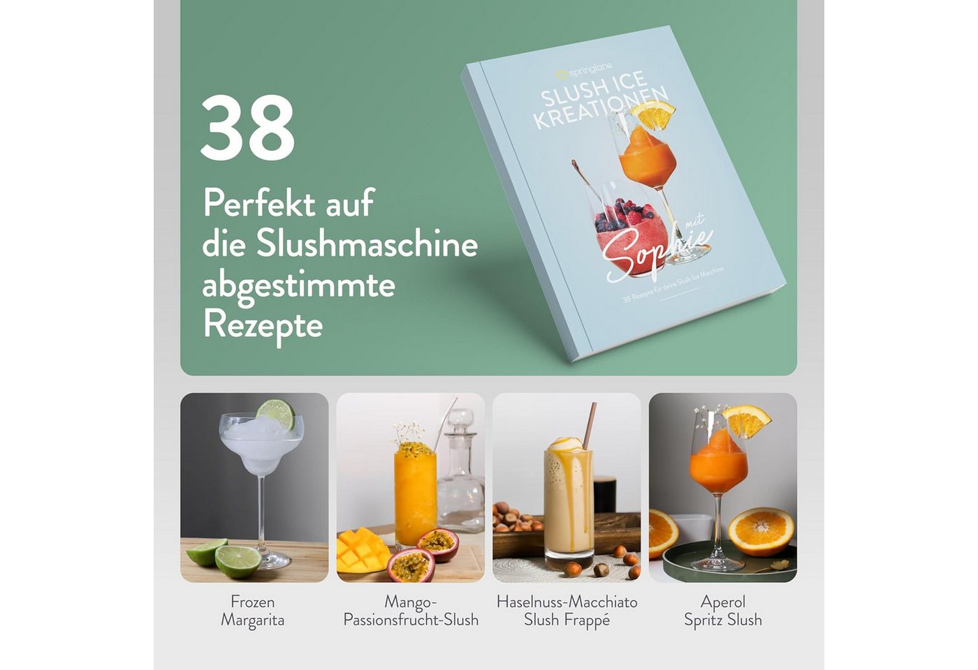 Springlane Slush-Eismaschine Sophie, 5-in-1 Slushmaker, 2 Liter, Quickfreeze, Rezeptbuch, Geräuscharm, Selbstreinigung, einstellbare Konsistenz, 12h kühlhalten Bild 3