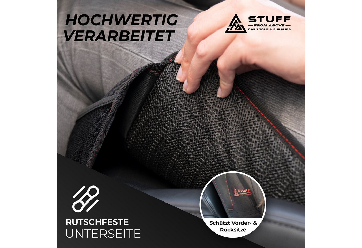 stuff from above Autositzschutz Universal Autositzschoner und Kindersitzunterlage (Iso-Fix geeignet), mit Netztasche, für alle Automarken geeignet, für Vordersitz, Rücksitz & Kindersitz Bild 2