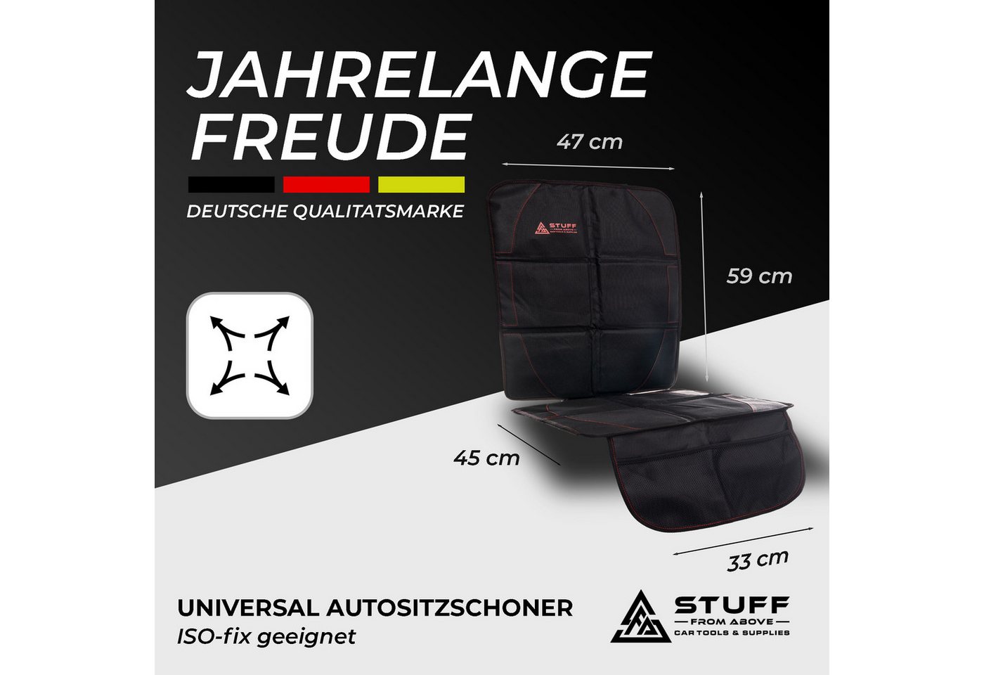 stuff from above Autositzschutz Universal Autositzschoner und Kindersitzunterlage (Iso-Fix geeignet), mit Netztasche, für alle Automarken geeignet, für Vordersitz, Rücksitz & Kindersitz Bild 3