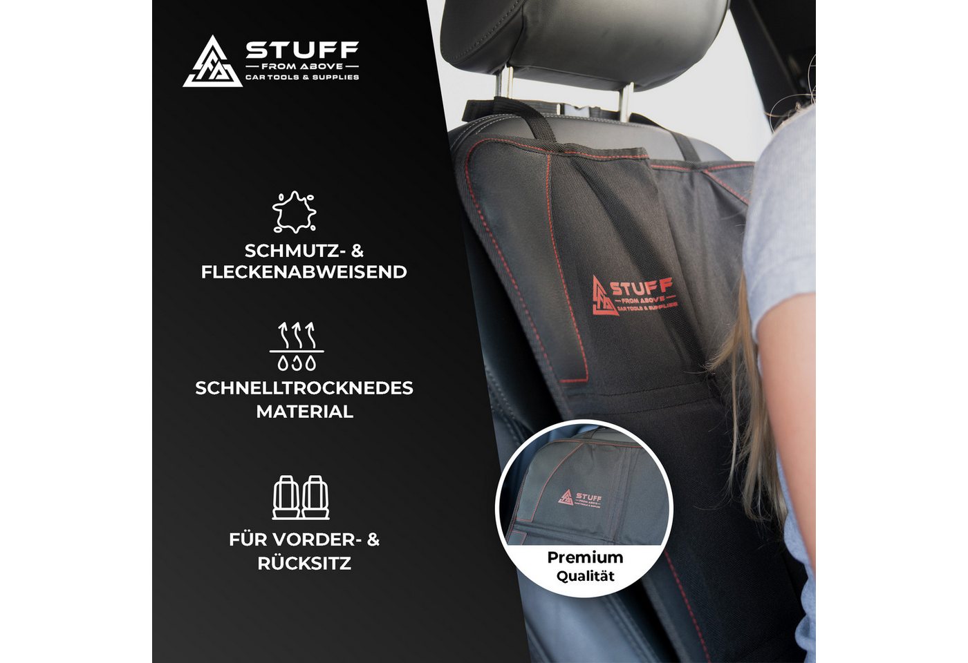 stuff from above Autositzschutz Universal Autositzschoner und Kindersitzunterlage (Iso-Fix geeignet), mit Netztasche, für alle Automarken geeignet, für Vordersitz, Rücksitz & Kindersitz Bild 4