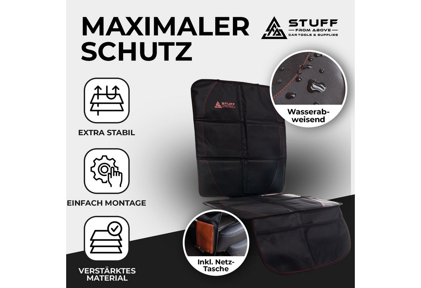 stuff from above Autositzschutz Universal Autositzschoner und Kindersitzunterlage (Iso-Fix geeignet), mit Netztasche, für alle Automarken geeignet, für Vordersitz, Rücksitz & Kindersitz Bild 5