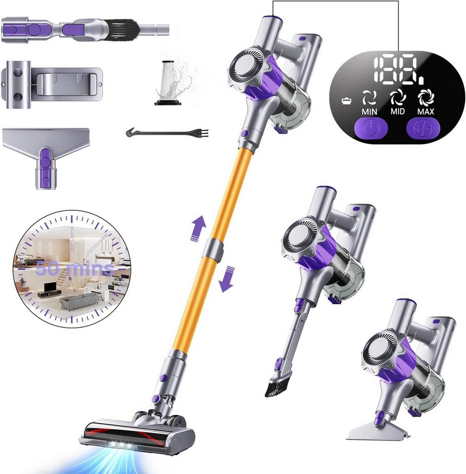 Goldstern-Tech Akku-Hand-und Stielstaubsauger, 450 W, beutellos, bis zu 50 Min Laufzeit, LED-Display, HEPA-Filter Bild 4