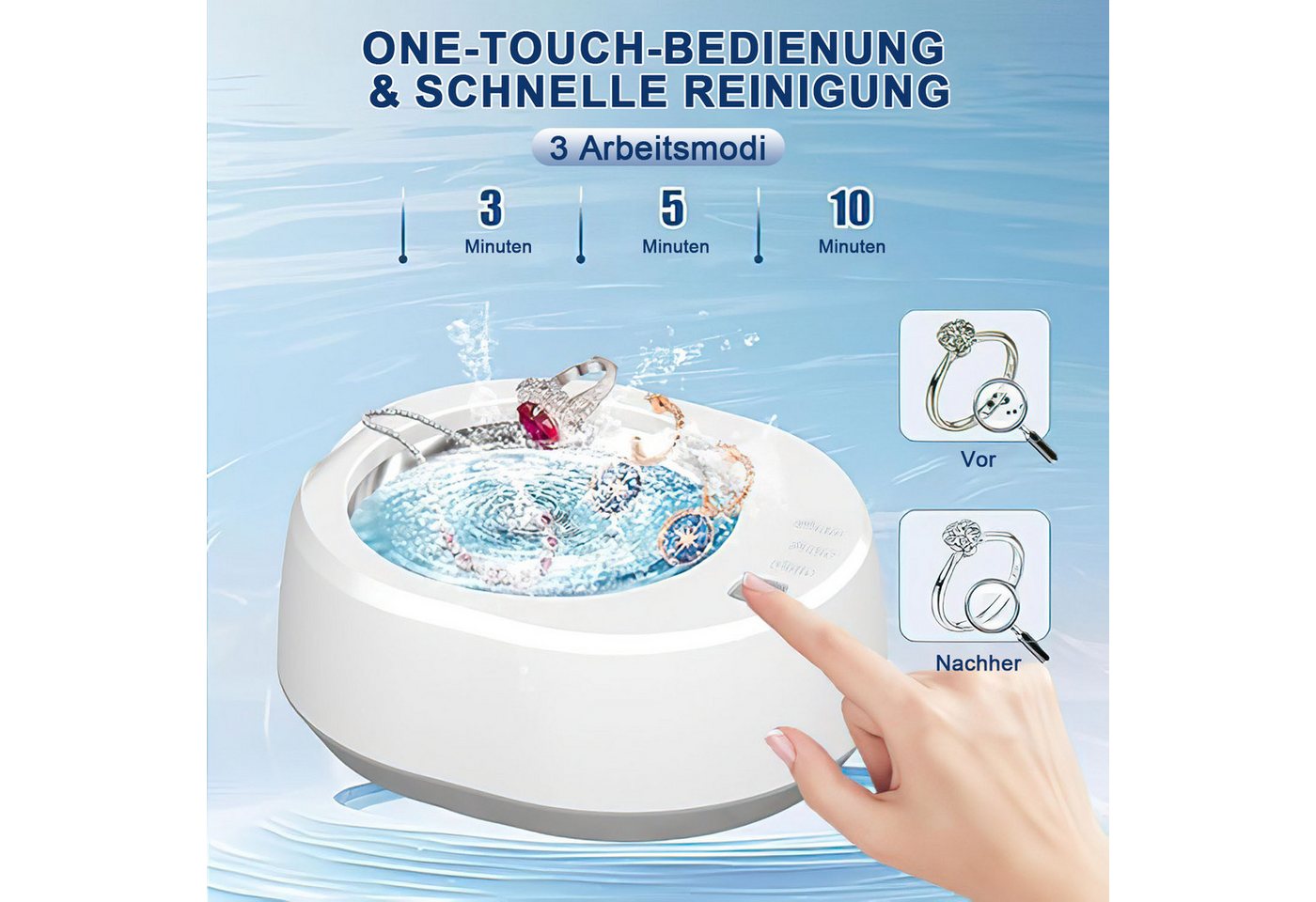 AIMAX Ultraschallreiniger Ultraschallreinigungsgerät 49000Hz Ultraschallreiniger 340ml Tragbarer, Drei-Gang-Reinigungsmodus Steckbar von Edelstahl 304