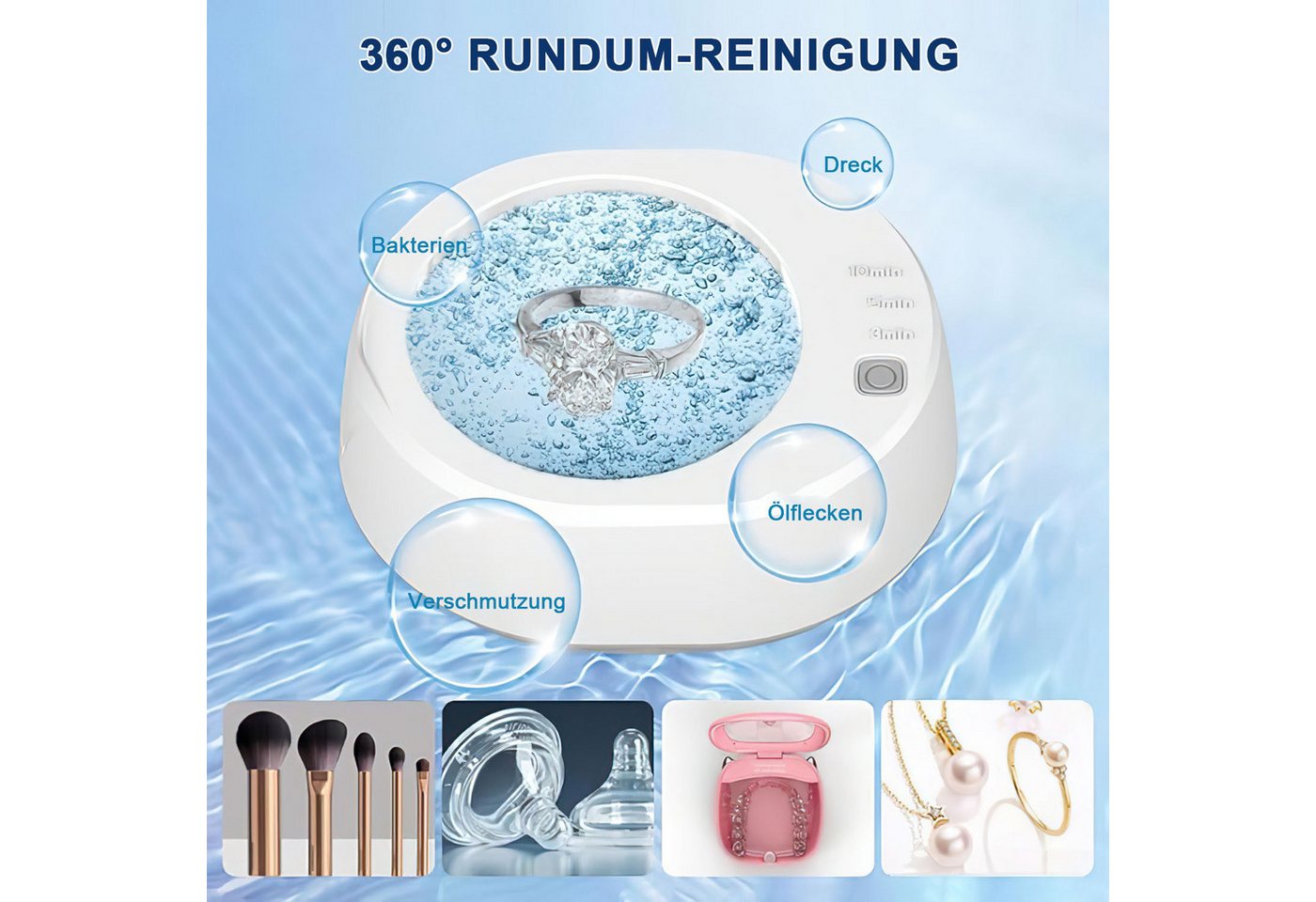 AIMAX Ultraschallreiniger Ultraschallreinigungsgerät 49000Hz Ultraschallreiniger 340ml Tragbarer, Drei-Gang-Reinigungsmodus Steckbar von Edelstahl 304 Bild 2