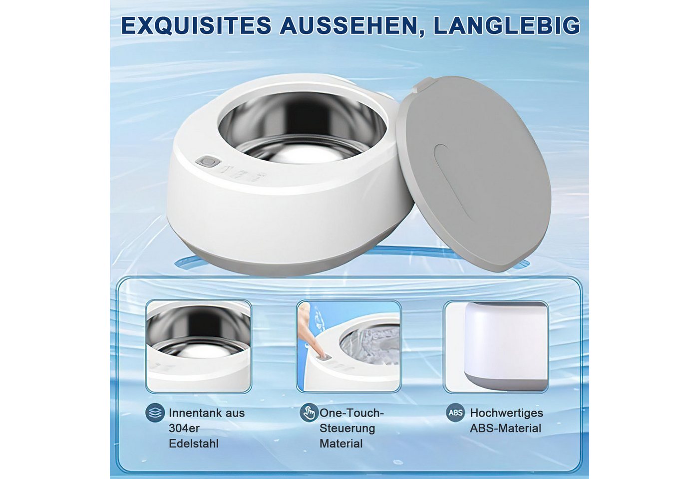 AIMAX Ultraschallreiniger Ultraschallreinigungsgerät 49000Hz Ultraschallreiniger 340ml Tragbarer, Drei-Gang-Reinigungsmodus Steckbar von Edelstahl 304 Bild 3