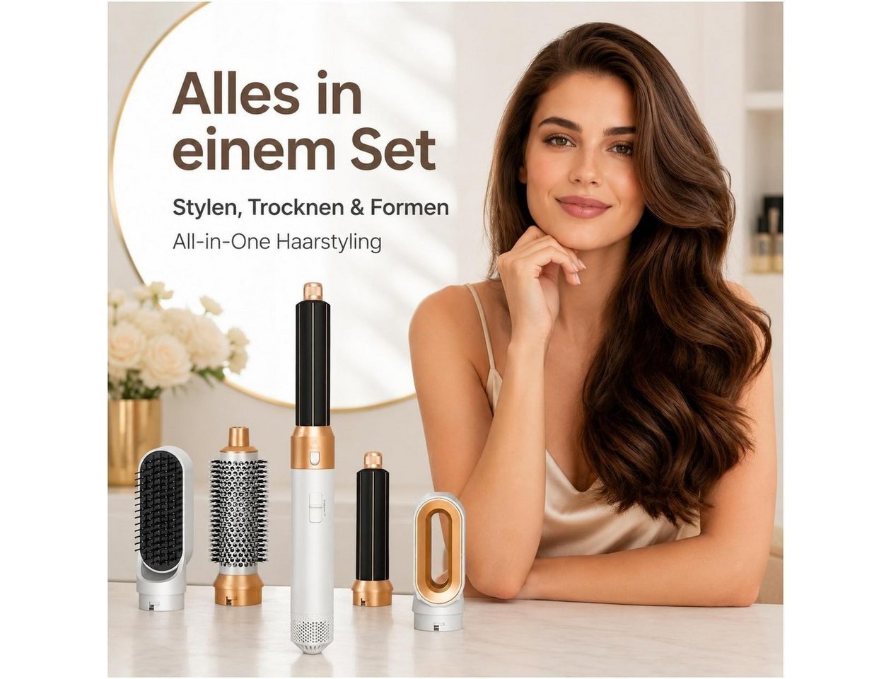 BELLABEAUTY Multihaarstyler Haarstyler, Airstyler, 5 in 1 Haarstyler, Warmluftbürste, Damengeschenk, Weihnachtsgeschenk, Hochwertige Vearbeitung