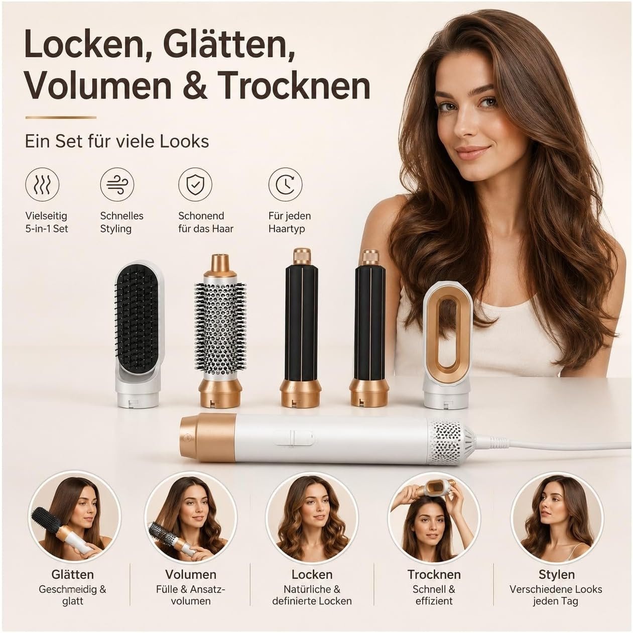 BELLABEAUTY Multihaarstyler Haarstyler, Airstyler, 5 in 1 Haarstyler, Warmluftbürste, Damengeschenk, Weihnachtsgeschenk, Hochwertige Vearbeitung Bild 2