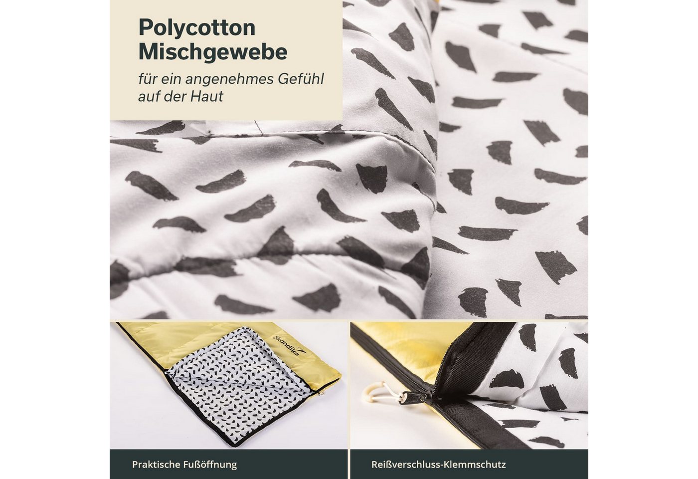 Skandika Schlafsack Iceland, Polycotton, atmungsaktiv, Innentasche mit Klett (2-Wege-Reißverschluss mit Kälteschutz, Stoffsteg, Webbandklemmschutz), 3 Jahreszeiten, 220 x 80 cm, koppelbar, bis -10° C, Packsack Bild 5