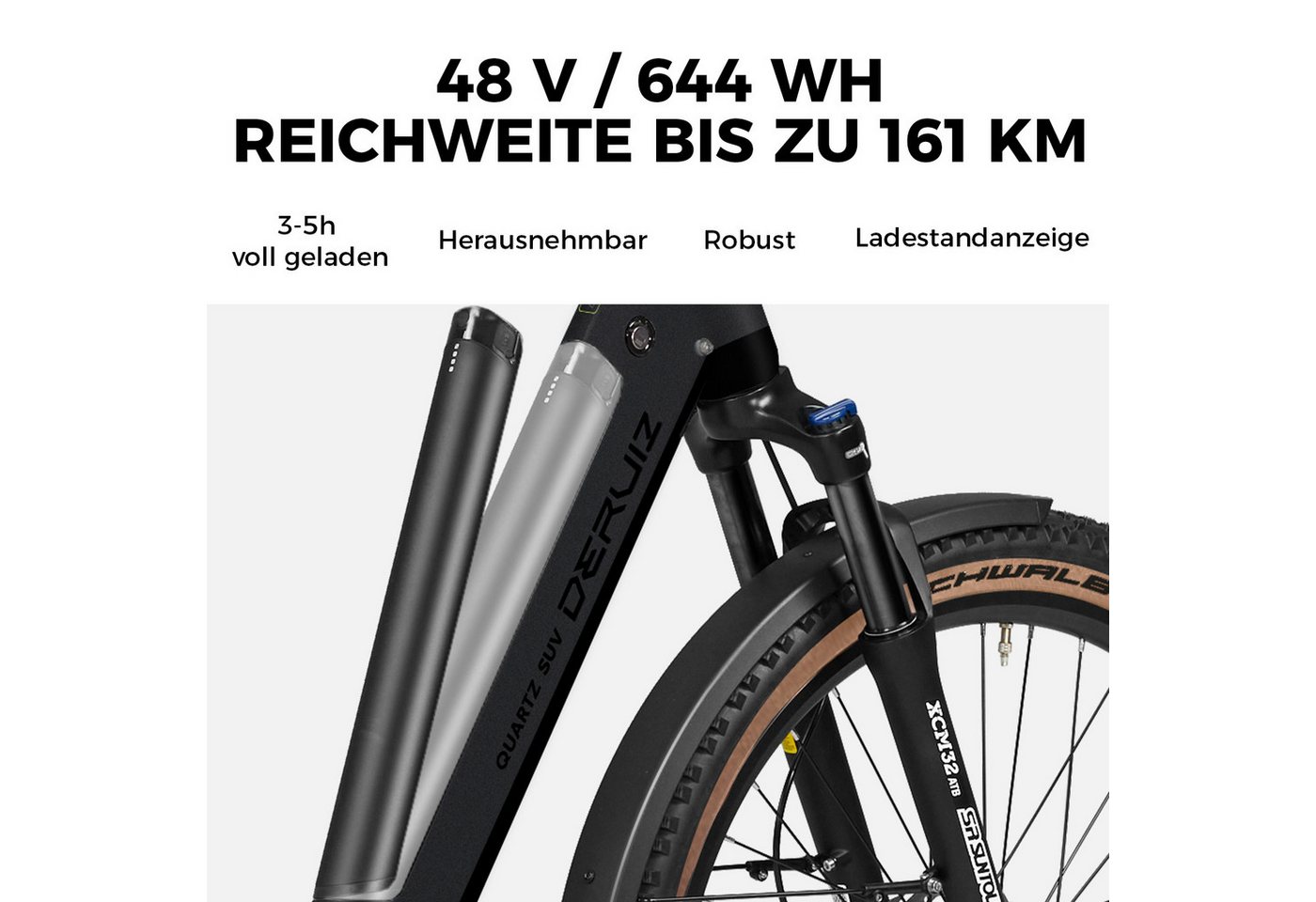 DERUIZ E-Bike Cityrad 28 Zoll, Quartz SUV, 160 km, Drehmomentsensor, mit Bluetooth & APP, 8 Gang SHIMANO, Kettenschaltung, Mittelmotor, 644 Wh, (5 Stufen,Lockout-Federgabel,LCD-Farb-Display,120 Lux Frontlicht), Elektrofahrrad, bis zu ca. 140kg, RH: 46 cm, hydr. Scheibenbremsen Bild 4