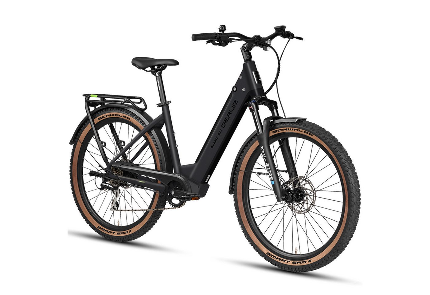 DERUIZ E-Bike Cityrad 28 Zoll, Quartz SUV, 160 km, Drehmomentsensor, mit Bluetooth & APP, 8 Gang SHIMANO, Kettenschaltung, Mittelmotor, 644 Wh, (5 Stufen,Lockout-Federgabel,LCD-Farb-Display,120 Lux Frontlicht), Elektrofahrrad, bis zu ca. 140kg, RH: 46 cm, hydr. Scheibenbremsen Bild 5