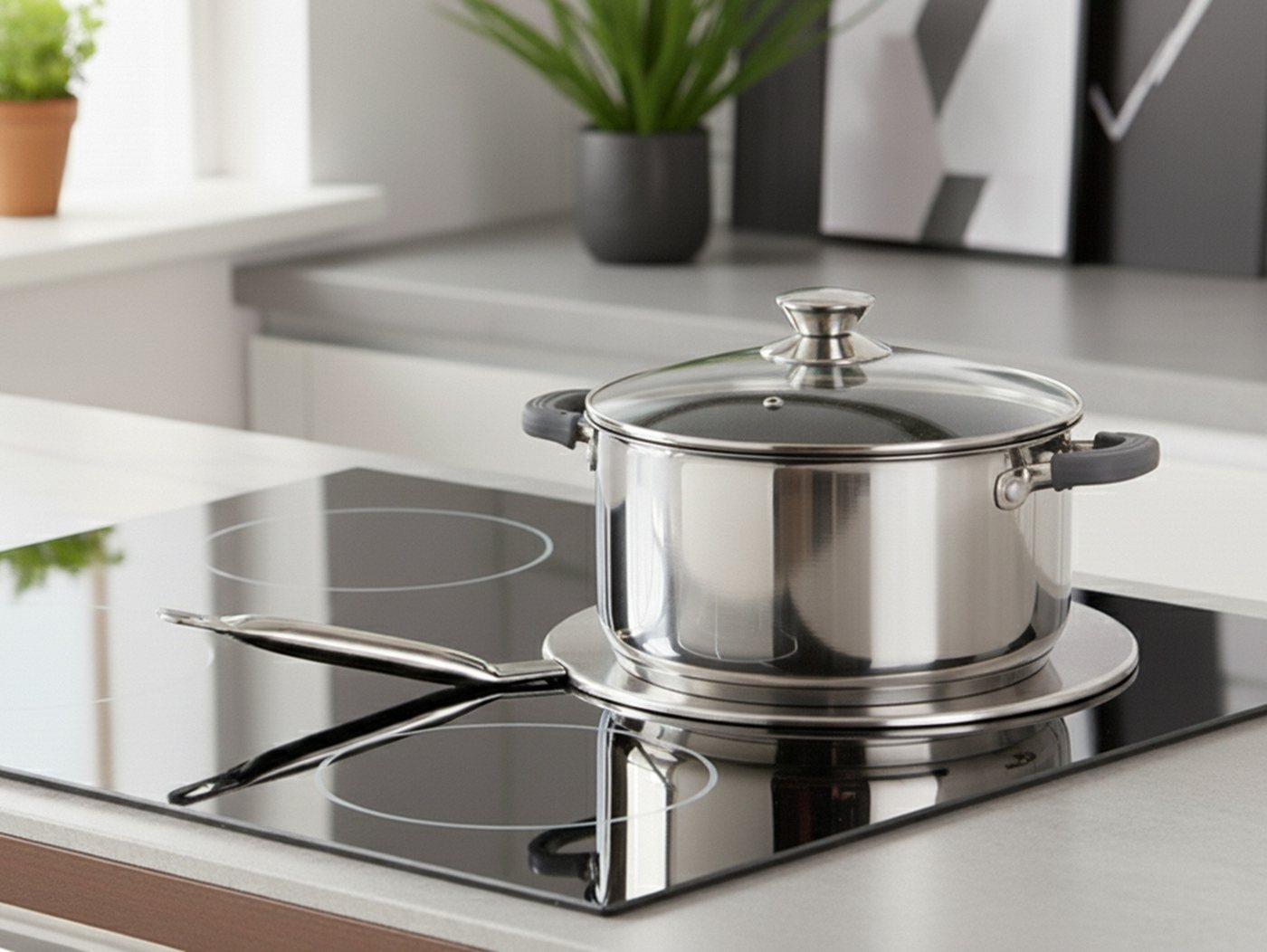Cheffinger Induktions-Kochfeld, Adapterplatte für Induktionsherd, mit Griff für Töpfe & Pfannen