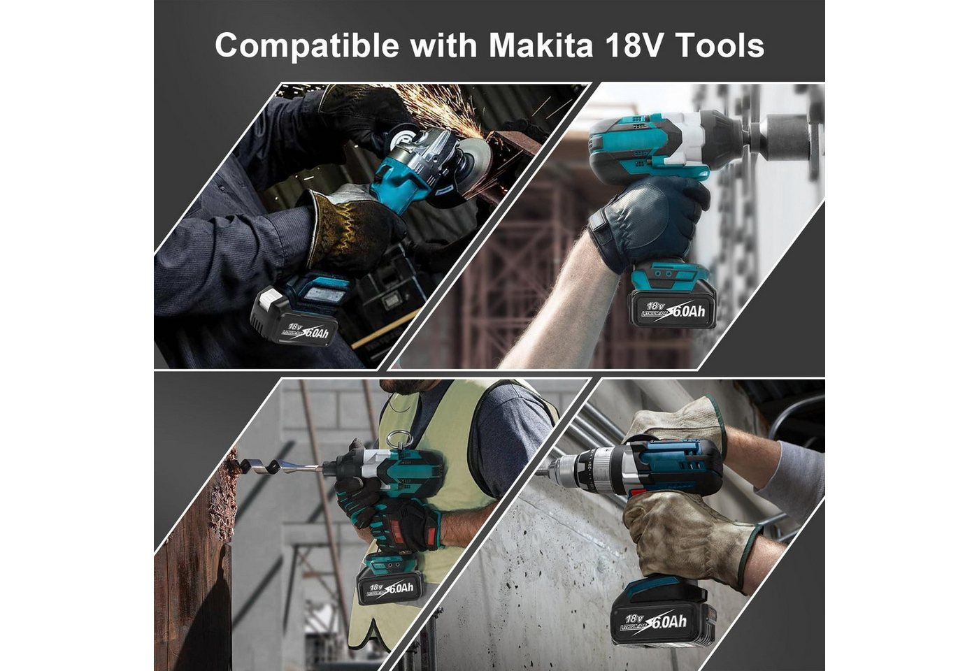 Athlix Ersatz Akku 6,0 Ah für Makita 18-V-Akku, 1er Set, BL1860, BL1850-Serie Akkupacks 6000 mAh (1 St), 6000 mAh, 20 % längere Laufzeit, für Makita Geräte