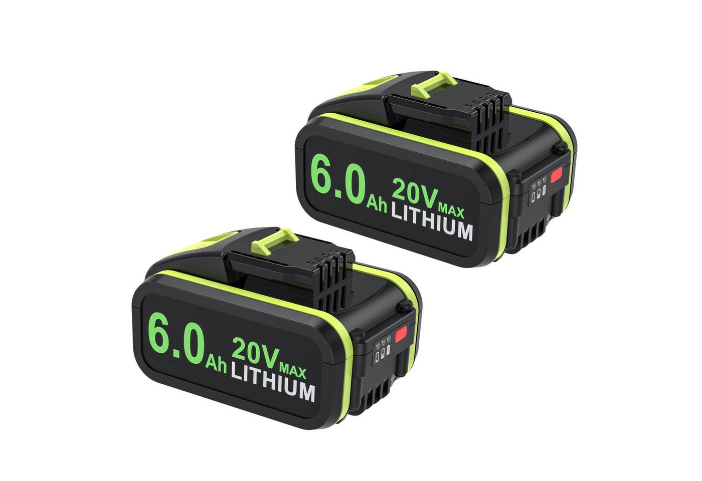 Athlix Ersatz Akku 6,0 Ah für Worx 20-V-Akku, WA3572 WA3553 WX390 WA3551 Akkupacks (2 St), 6000 mAh, 20 % längere Laufzeit, für Worx Geräte