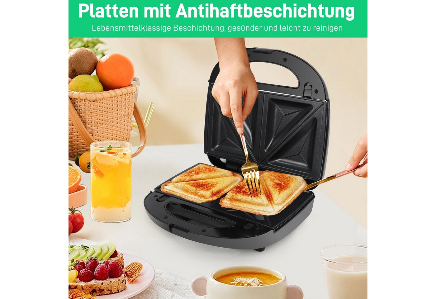 OZAVO 3-in-1-Sandwichmaker OZ320 3-in-1 Sandwichmaker & Waffeleisen & Kontaktgrill, 750 W, Antihaftbeschichtung, Vertikale Aufbewahrung,23.7*22cm Bild 4