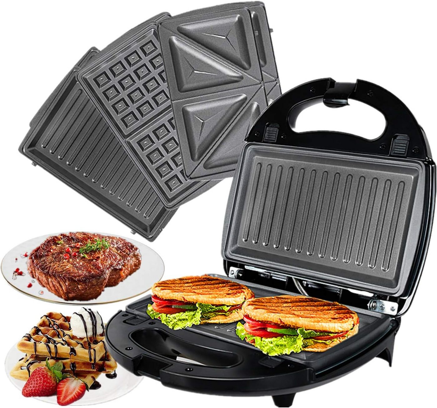 OZAVO 3-in-1-Sandwichmaker OZ320 3-in-1 Sandwichmaker & Waffeleisen & Kontaktgrill, 750 W, Antihaftbeschichtung, Vertikale Aufbewahrung,23.7*22cm Bild 5