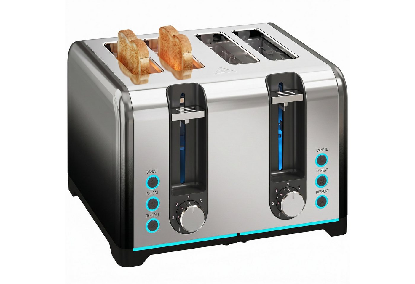 HOMCOM Toaster selbstzentrierende Schlitze, herausnehmbare Krümelschublade, 4 kurze Schlitze, für 4 Scheiben, 1860 W, 4 Schlitze, 7 Bräunungsstufen, Auftauen, Aufwärmen, Auto-Abschaltung Bild 3