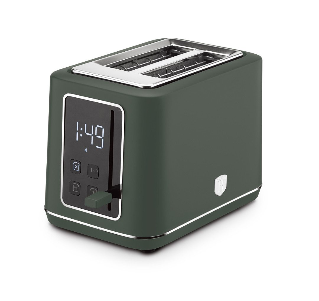 BerlingerHaus Toaster Mattgrün, 2 kurze Schlitze, für 2 Scheiben, 870 W, LED-Display, 7 Bräunungsstufen, Auftau- & Aufwärmfunktion