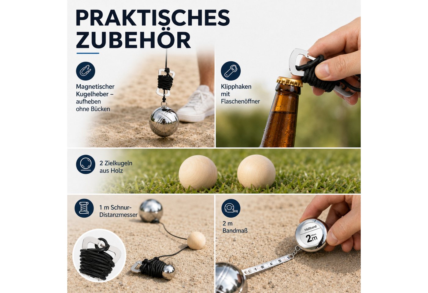 lindahandel Spielball Boule Set 6/8 Metallkugeln – Petanque mit Hartschalenkoffer & Tasche (Set, 8), Outdoor Gartenspiel für Erwachsene&Familie – ideal für Camping&Strand Bild 5