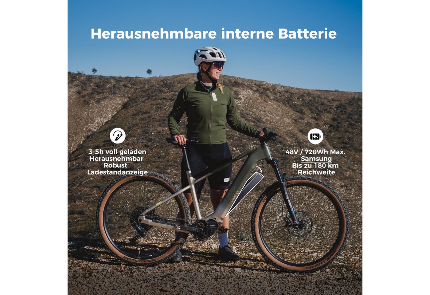 DERUIZ E-Bike Mountainbike Dolomit 29 Zoll, 110 Nm Mittelmotor, max. 180km, Drehmomentsensor, 11 Gang SHIMANO CUES ASLU6000T1R Schaltwerk, Kettenschaltung, Mittelmotor, 720 Wh, (Trittfrequenz- und Drehmomentsensor Für Damen und Herren) Bild 4