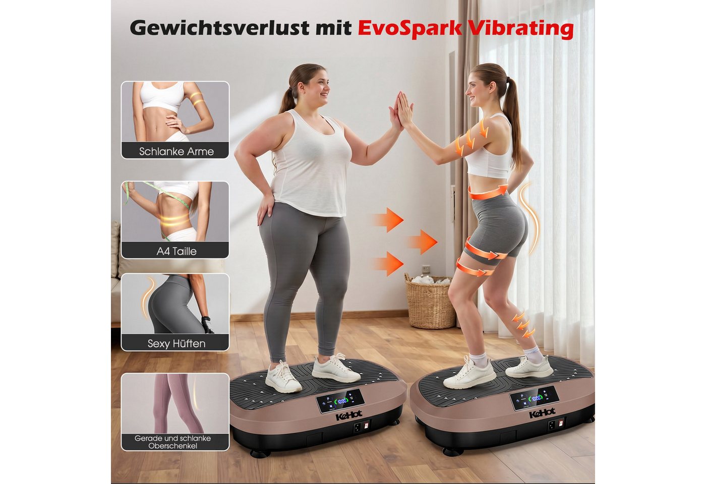 kehot Vibrationsplatte Vibrationsplatte für Homefitness mit Trainingsbändern, Fernbedienung, 200 W, 120 Intensitätsstufen, 6 Programme für tägliche Bewegung und Ganzkörpertraining zuhause
