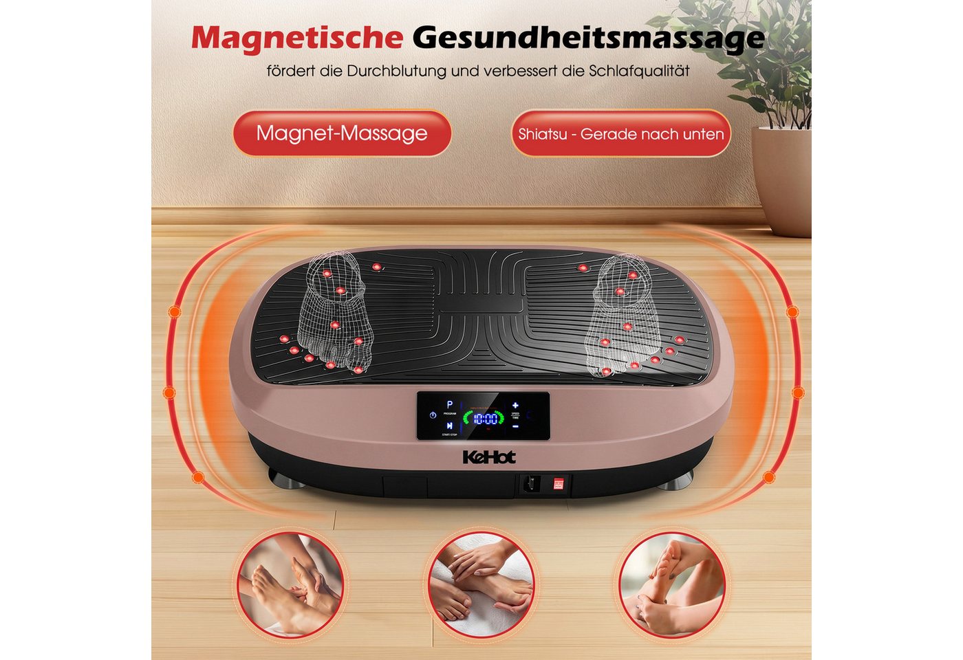 kehot Vibrationsplatte Vibrationsplatte für Homefitness mit Trainingsbändern, Fernbedienung, 200 W, 120 Intensitätsstufen, 6 Programme für tägliche Bewegung und Ganzkörpertraining zuhause Bild 2