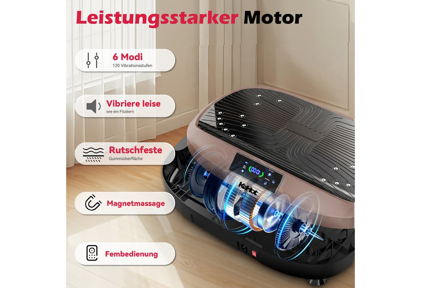 kehot Vibrationsplatte Vibrationsplatte für Homefitness mit Trainingsbändern, Fernbedienung, 200 W, 120 Intensitätsstufen, 6 Programme für tägliche Bewegung und Ganzkörpertraining zuhause Bild 4
