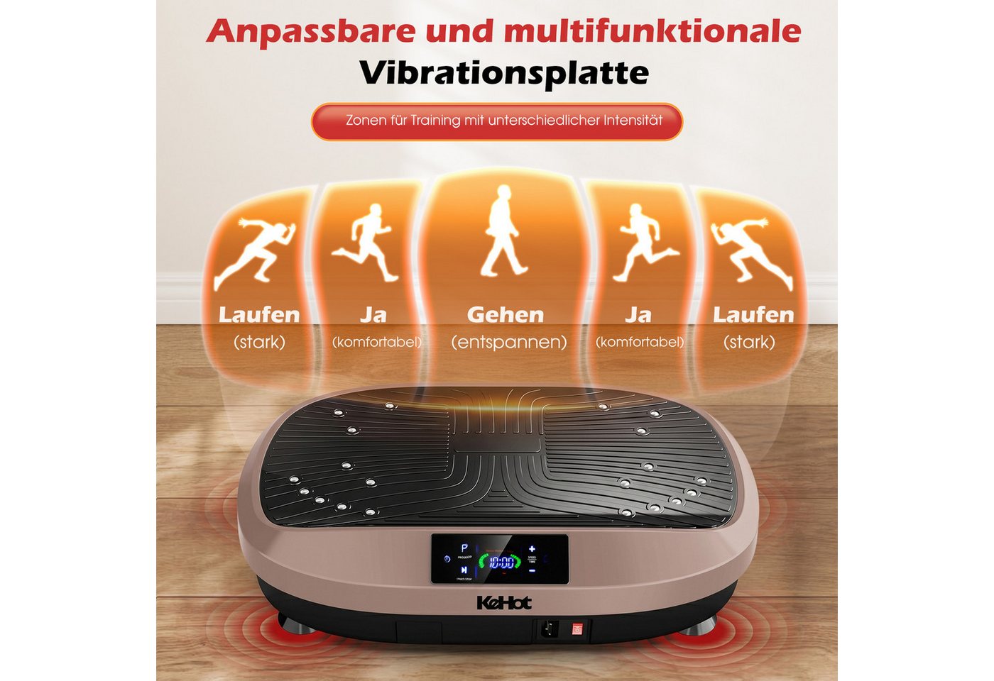 kehot Vibrationsplatte Vibrationsplatte für Homefitness mit Trainingsbändern, Fernbedienung, 200 W, 120 Intensitätsstufen, 6 Programme für tägliche Bewegung und Ganzkörpertraining zuhause Bild 5
