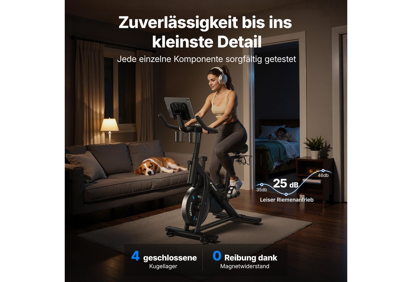 MERACH Heimtrainer Fahrrad leises Magnet-Speedbike mit App & LED-Monitor (Indoor Cycling Bike Magnet-Heimtrainer Fahrrad für Kardiotraining, 1-tlg., Inkl. LED-Monitor, Tablet-Halterung, Fitness-App & Komfort-Sattel), Leises Magnet-Bremssystem, App-Anbindung, belastbar bis 136 kg Bild 3