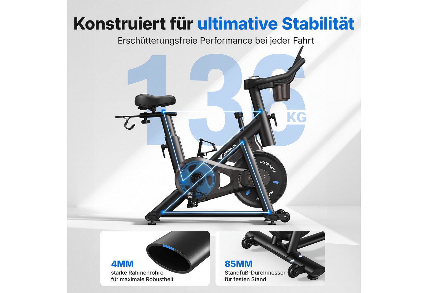 MERACH Heimtrainer Fahrrad leises Magnet-Speedbike mit App & LED-Monitor (Indoor Cycling Bike Magnet-Heimtrainer Fahrrad für Kardiotraining, 1-tlg., Inkl. LED-Monitor, Tablet-Halterung, Fitness-App & Komfort-Sattel), Leises Magnet-Bremssystem, App-Anbindung, belastbar bis 136 kg Bild 4