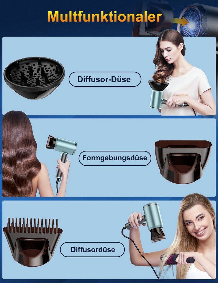 Fyrove Ionic-Haartrockner Föhn,Ionen-Haartrockner 2500W, klappbar, 3 Stylingdüsen, 2400 W, 2 Gebläsestufen, Reise-Föhn, Reiseföhn Hairdryer Bild 2