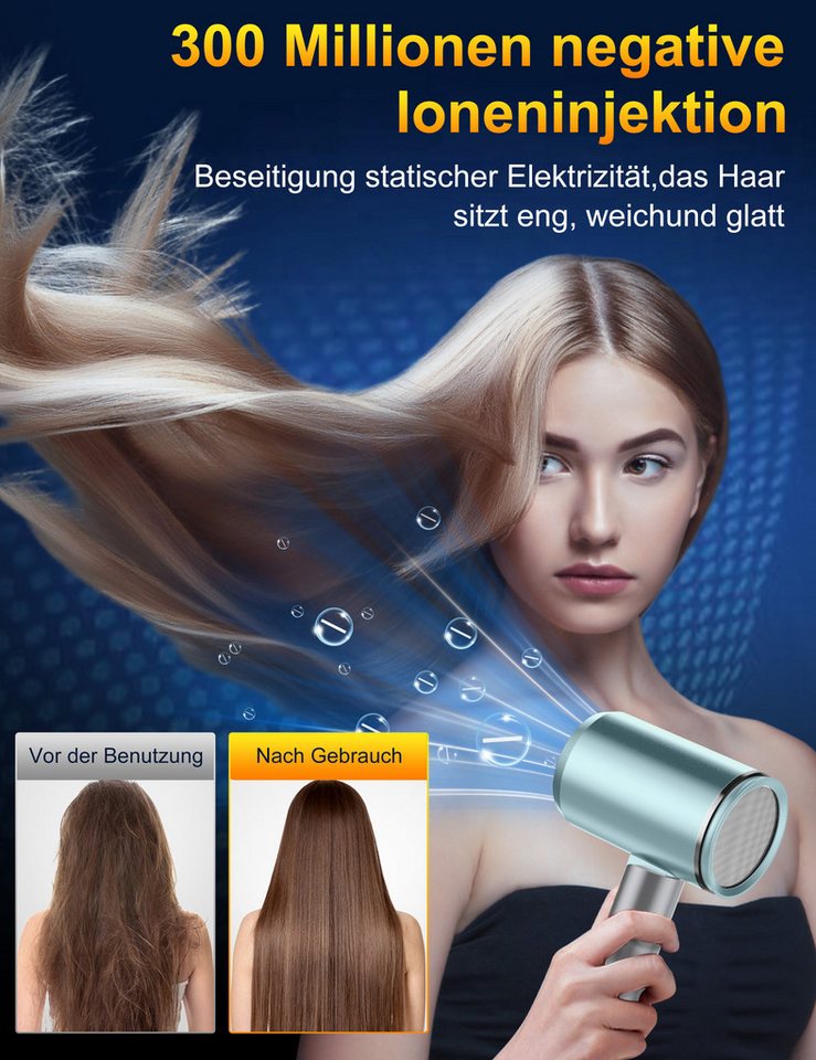 Fyrove Ionic-Haartrockner Föhn,Ionen-Haartrockner 2500W, klappbar, 3 Stylingdüsen, 2400 W, 2 Gebläsestufen, Reise-Föhn, Reiseföhn Hairdryer Bild 3