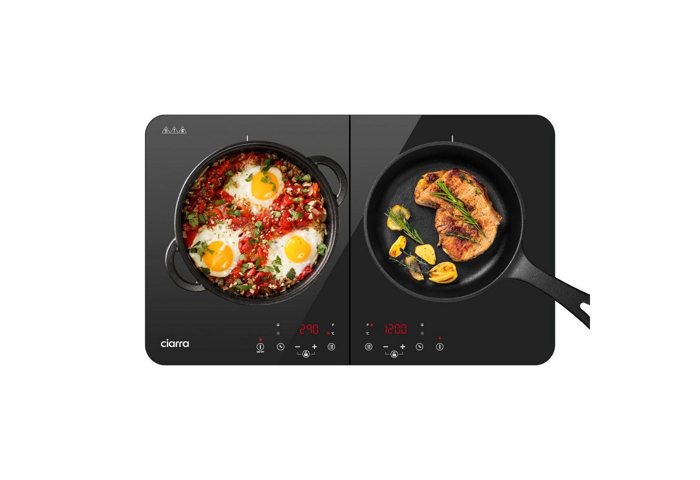 CIARRA Doppel-Induktionskochplatte 60cm Induktionskochfled CBTIH2, Touch Bedienung 9 Stufen Timer