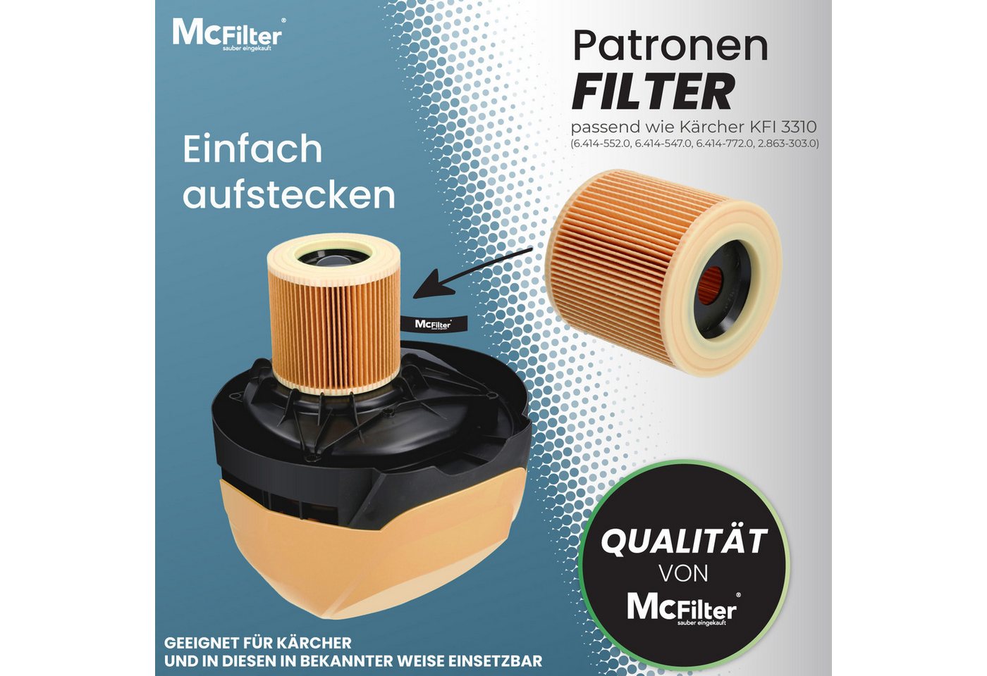 McFilter Staubsaugerbeutel (20 Stück) + 2 Filter, passend für Nass- Trockensauger Kärcher WD3 WD 3 und MV3 MV 3, A2604 A2204 A2254 Staubsauger, 22 St., Alternative für 6.959-130.0 (Beutel), 6.414-552.0 (Patronenfilter) Bild 4