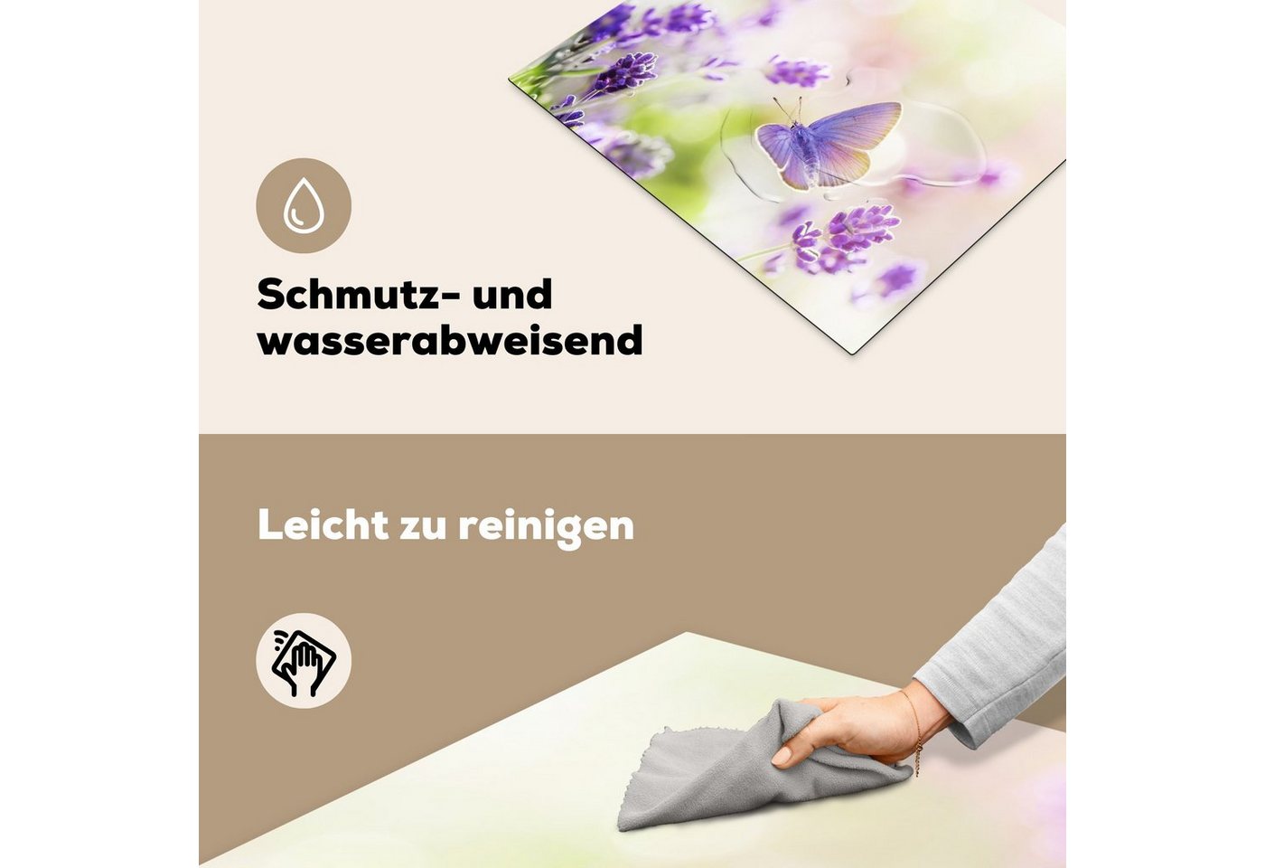 MuchoWow Herd-Abdeckplatte Lavendel - Schmetterling - Blumen, Vinyl, (1 tlg), Ceranfeldabdeckung Küche, Herdabdeckplatte Einteilig, 59x51 cm Bild 2