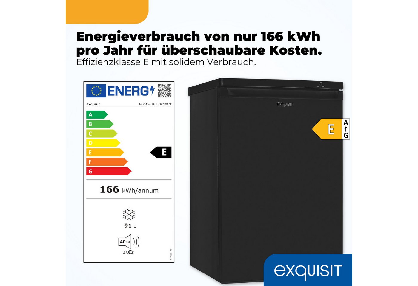 exquisit Gefrierschrank GS512-040E, 85.5 cm hoch, 55 cm breit, 91 l Nutzinhalt, 4 Gefrierschubladen, 40 dB Geräusch, Geräuschklasse C Bild 3