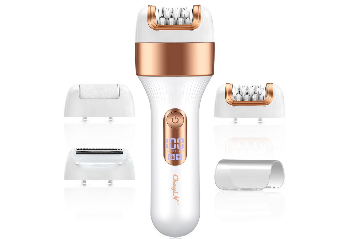 CkeyiN Epilierer Epilierer Damen 3 in 1 mit Rasier-,Trimmer- &Hornhautentferner Aufsatz, Aufsätze: 3 St., 8000U/min,LED-Anzeige,Reisesperre, Nass- und Trockenepilierer Körperrasierer für seidig-glatte Haut Bild 3