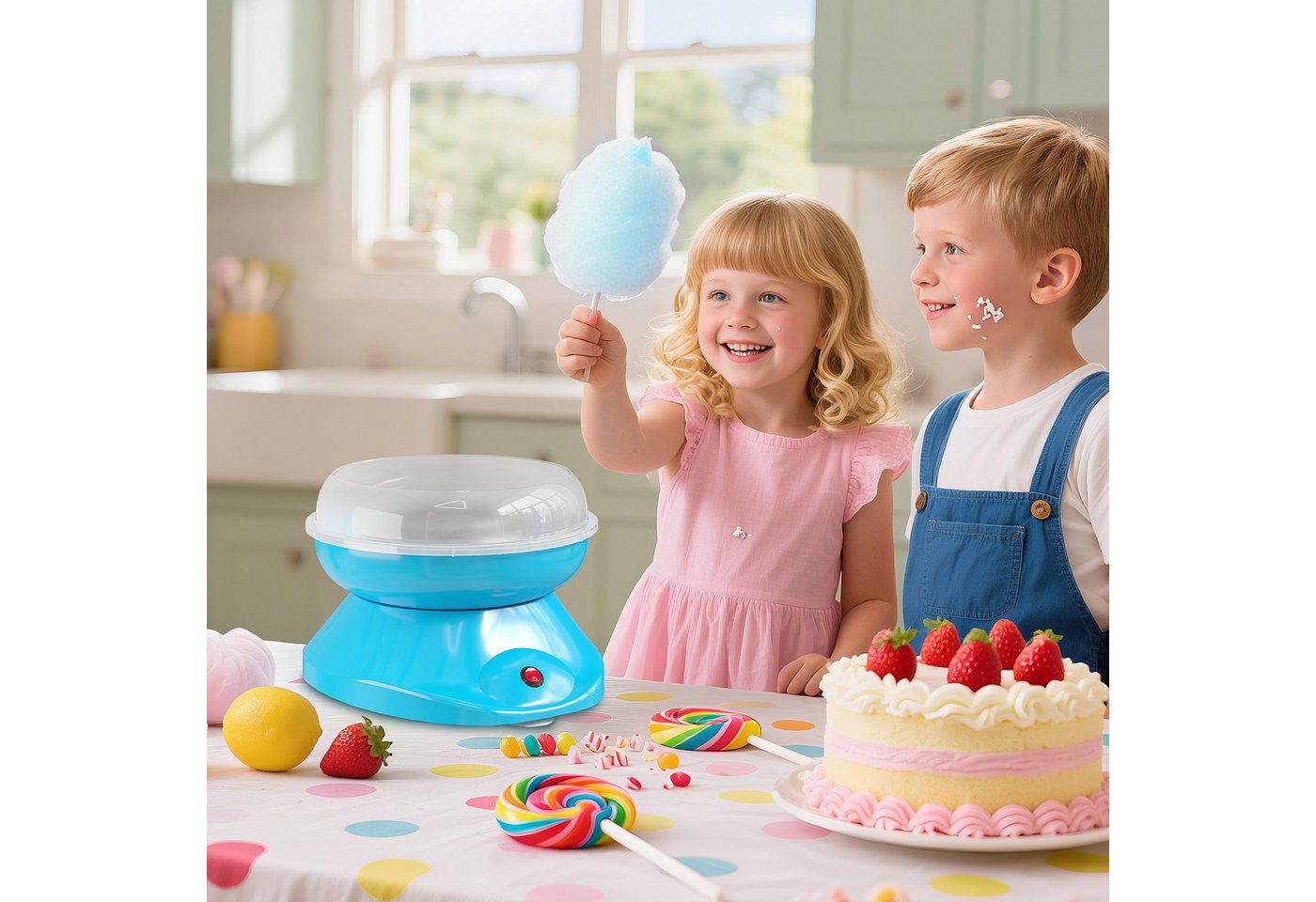HOMCOM Zuckerwattemaschine Cotton Candy Machine Zuckerwatte Maschine mit Stäbchen und Messlöffel, Kompaktes Design, Antihaftbeschichtung, 550W Bild 4