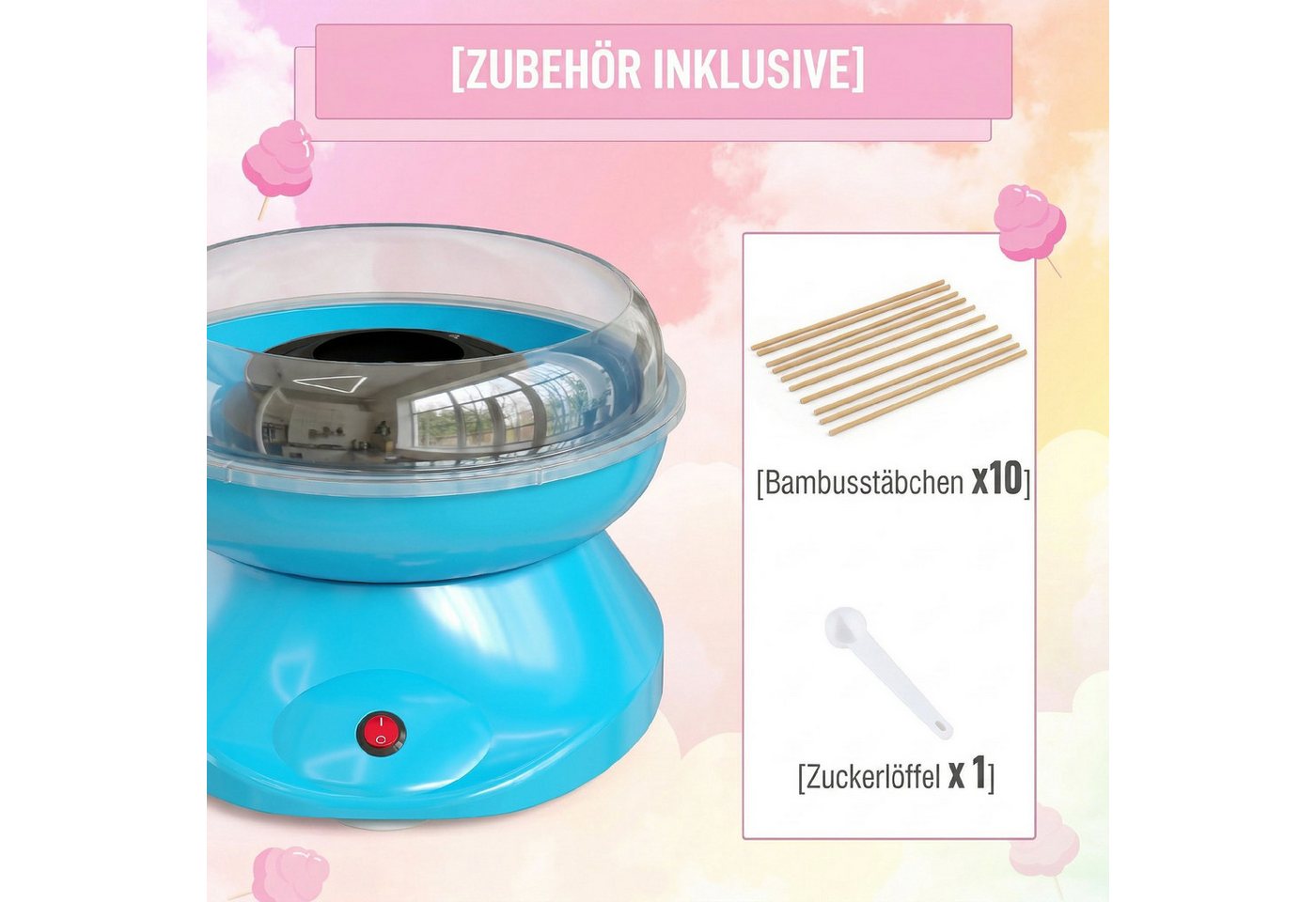 HOMCOM Zuckerwattemaschine Cotton Candy Machine Zuckerwatte Maschine mit Stäbchen und Messlöffel, Kompaktes Design, Antihaftbeschichtung, 550W Bild 5